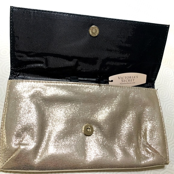Victoria’s Secret shiny gold tone color glittering make-up bag cosmetic bag - Picture 3 of 6